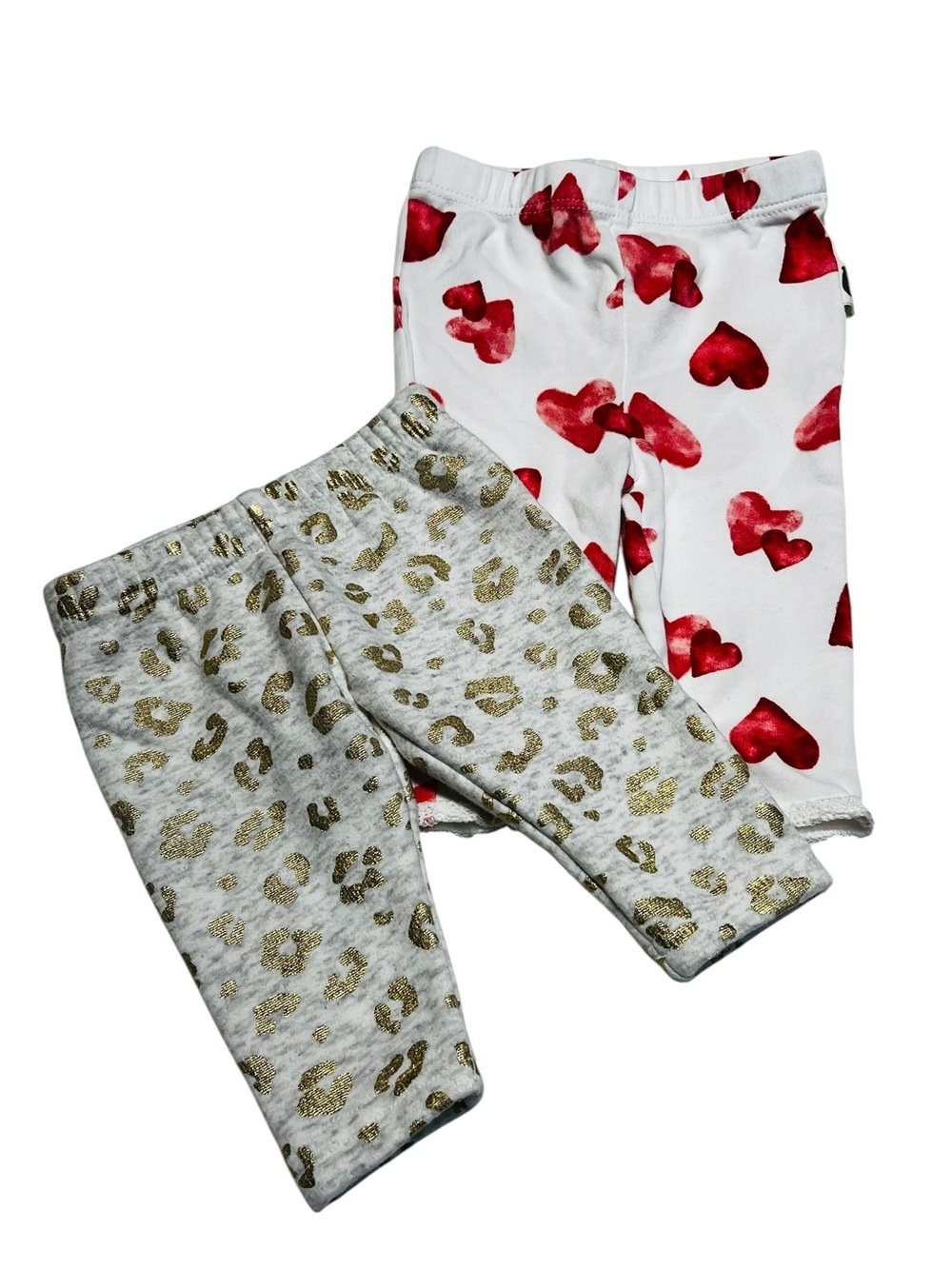 Carter's Organic Cotton White Red Heart & Gray Gold Leopard baby’s 3M leggings